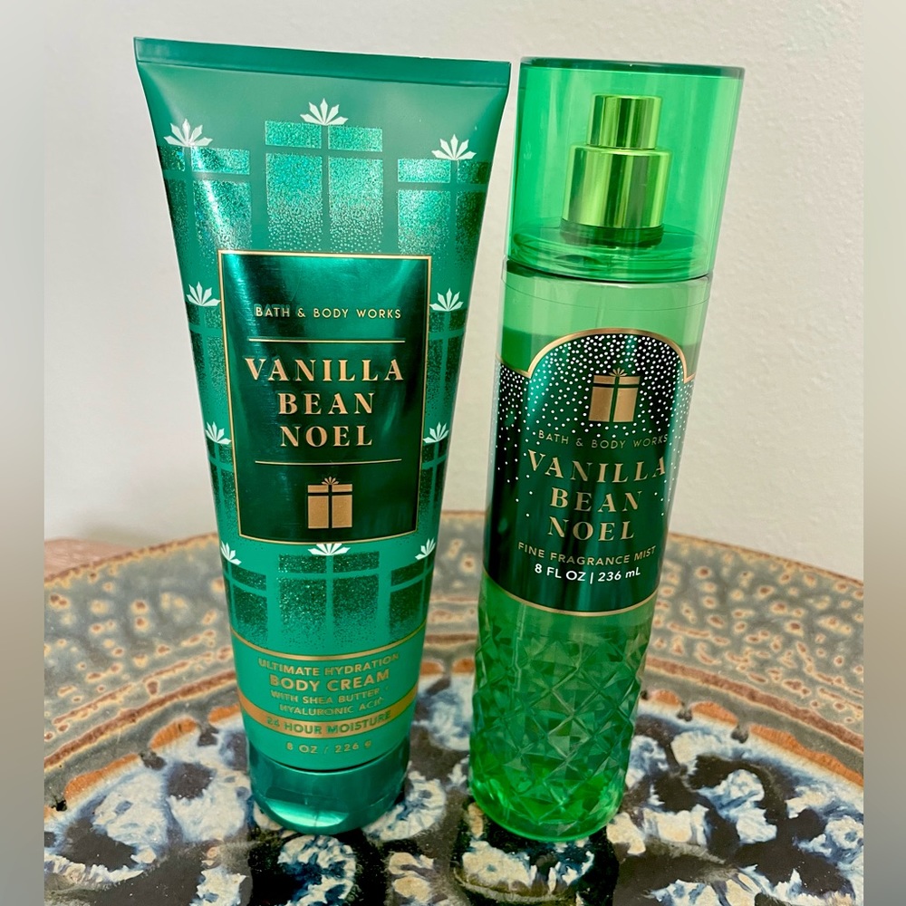 Bath & Body Works Vanilla Bean Noel Mist and Body Cream Set Caramel Sugar Musk